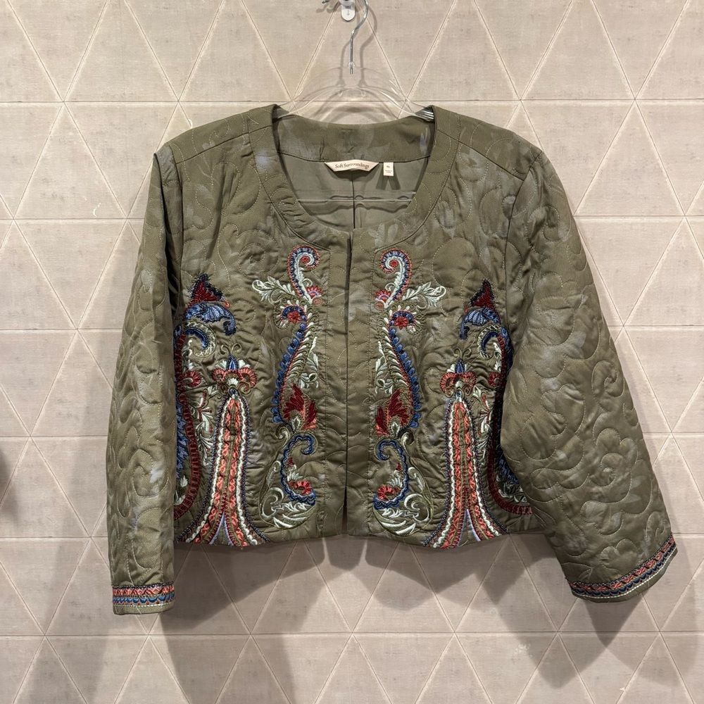 Soft Surroundings D’oro Bolero Jacket in Olive Desert Multi Sz XL